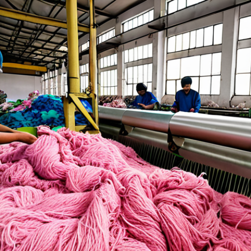 Home 7 A textile recycling factory in Shah Alam, Malaysia, showing workers sorting and processing textile waste into new, high-quality yarn. Focus on the machinery and the transformation process.