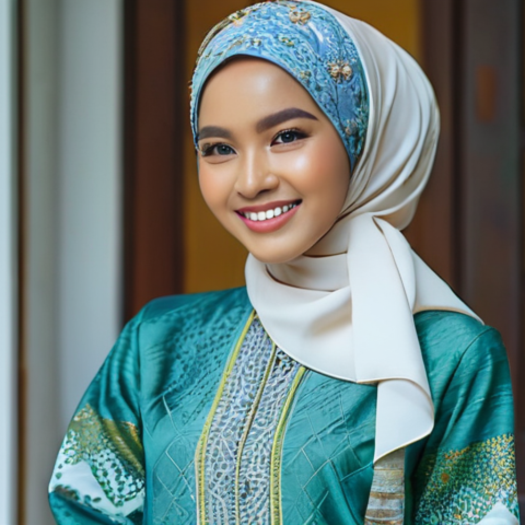 재생 섬유의 재활용과 순환 경제 - **Sustainable Baju Raya Transformation:** A vibrant and stylish young Malaysian woman in her early 2...