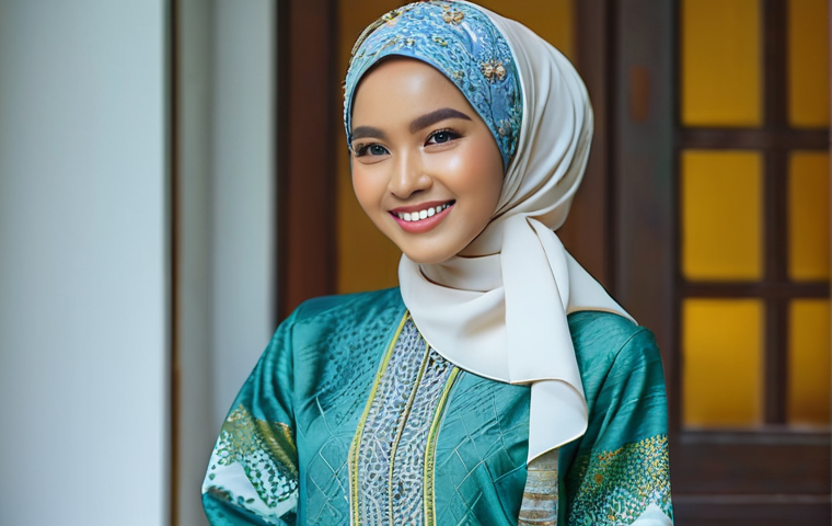 재생 섬유의 재활용과 순환 경제 - **Sustainable Baju Raya Transformation:** A vibrant and stylish young Malaysian woman in her early 2...