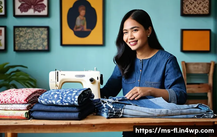 재생 섬유 기술을 활용한 업사이클링 방법 - **"Creative Upcycling Studio with Malaysian Artisan"**
A vibrant, sunlit home studio in Malaysia...